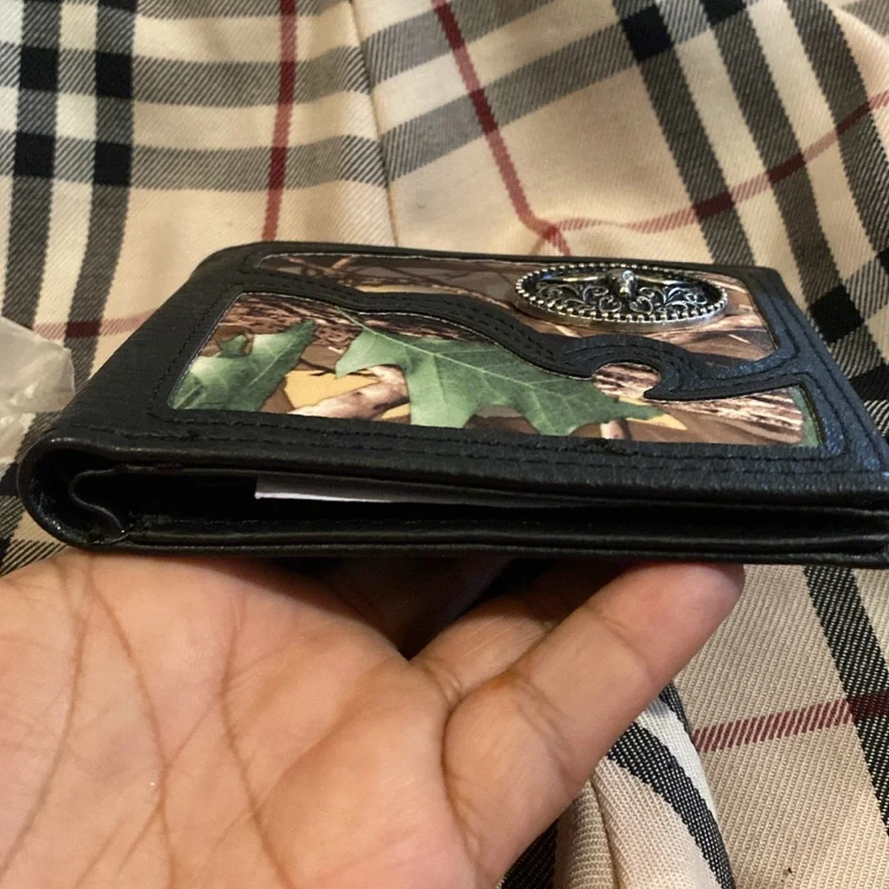 Mens Western Bi Fold Faux Leather Wallet Camo Black